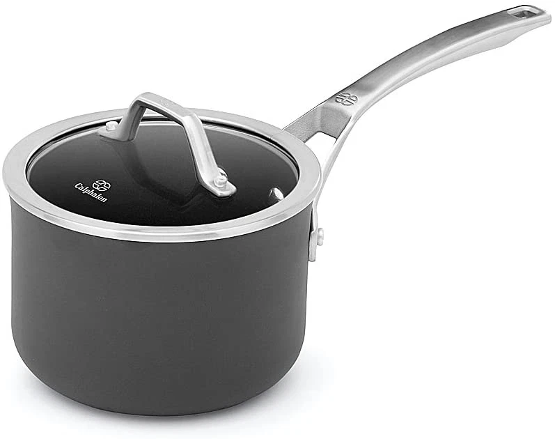 Calphalon Signature 2 Quart Sauce Pan, Hard Anodized Nonstick Pot with Lid,  Black