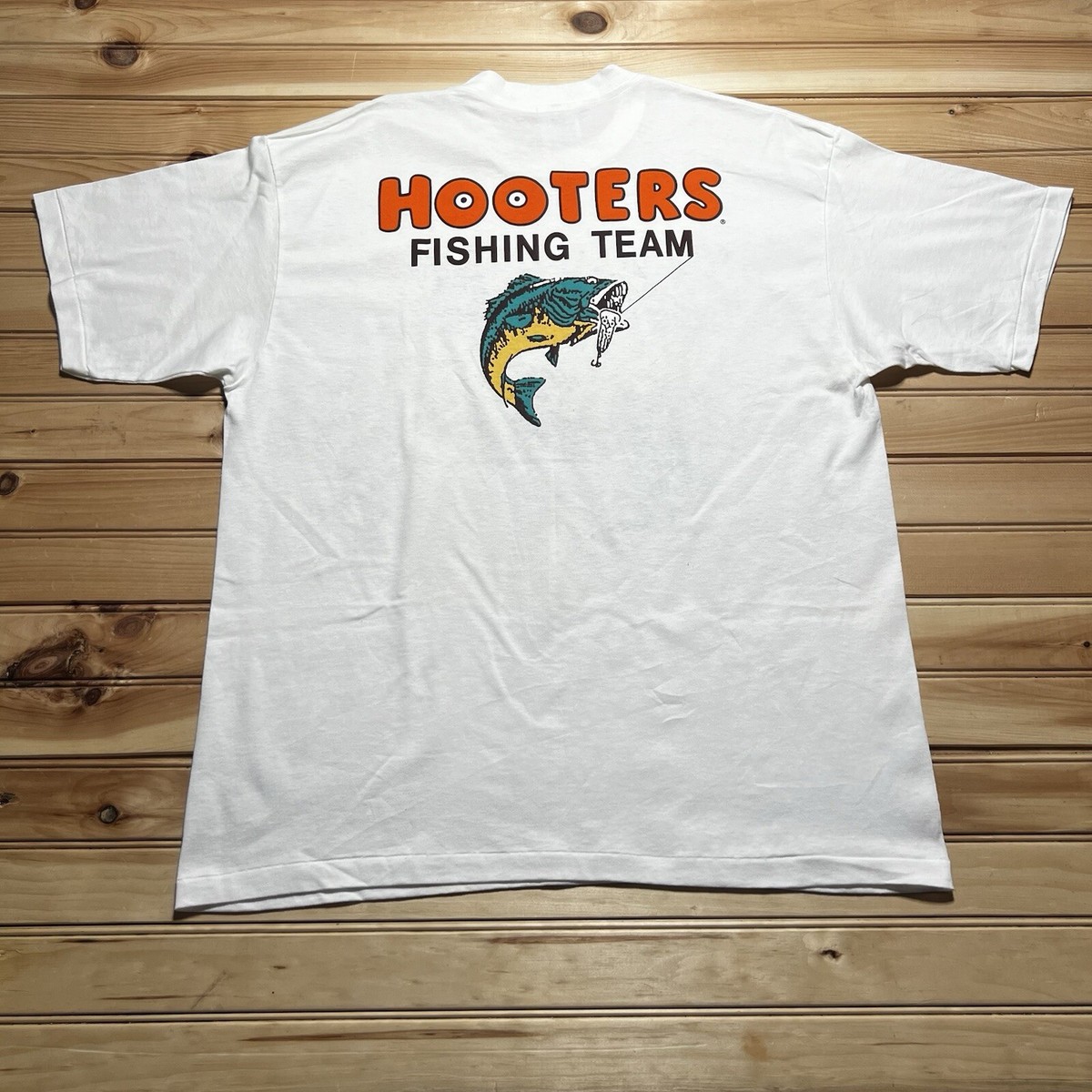 Vintage 90s Hooters Bass Fishing Team Autographed Shirt Size Vintage 90s Hooters Bass Fishing Team Autographed Shirt Size