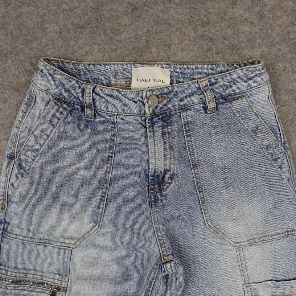 Pantalones de mezclilla Habitual para mujer 0 25 azul claro cargo utilitarios cintura alta patinadora mamá Foto 2 de 4