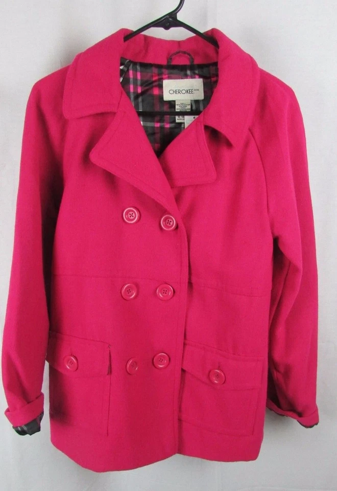 Cherokee Niñas 14-16 Rosa Caliente Poli Lana Invierno Guisante Abrigo Chaqueta Nuevo Con Etiquetas Foto 3 de 4