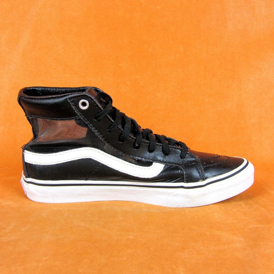 Vans Womens Size 7 Sk8-Hi Black Leather High Top Sneakers Mesh Top Shoes SCARCE - Image 3 of 4