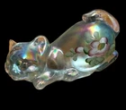 Fenton Crouching Cat Figurine Saphiret Blue Carnival Glass w Flowers SIGNED