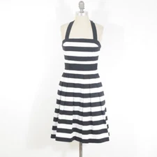 White House Black Market Dress 2 White & Black Striped Halter Fit & Flare