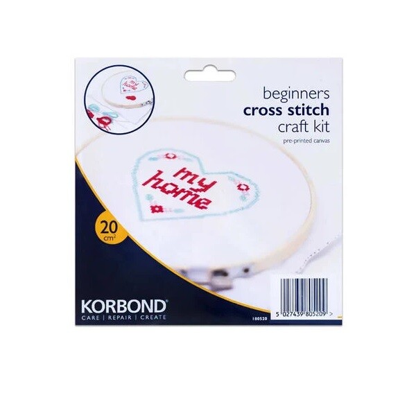 Korbond Beginner Cross Stitch Craft Kit 1 Design 20 x 20 cm 'My Home'