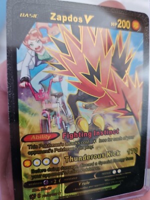 Pokemon Zapdos V Black Foil Fan Art Textured Collector Card HP200