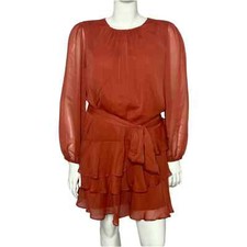 NWT EXPRESS Long Sleeve Tie Waist Tiered Ruffle Mini Dress