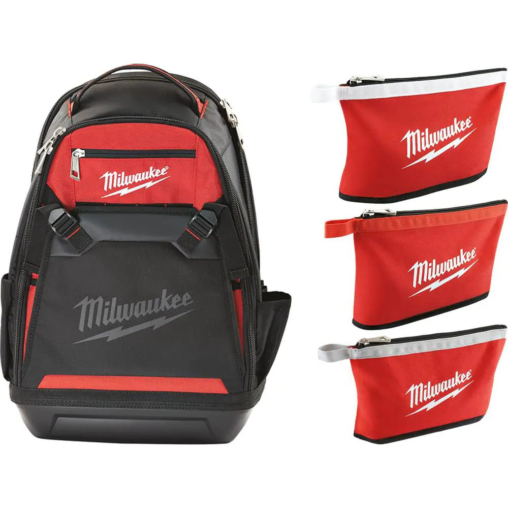 NEW Durable Milwaukee 10in Jobsite Backpack with 12in Zipper Tool Bag 3-PACK
