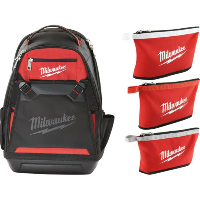 NEW Durable Milwaukee 10in Jobsite Backpack with 12in Zipper Tool Bag 3-PACK