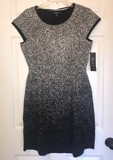 SUITE 7 Black White Ombre Speckled Short Sleeve Acrylic Sweater Dress L NEW NWT