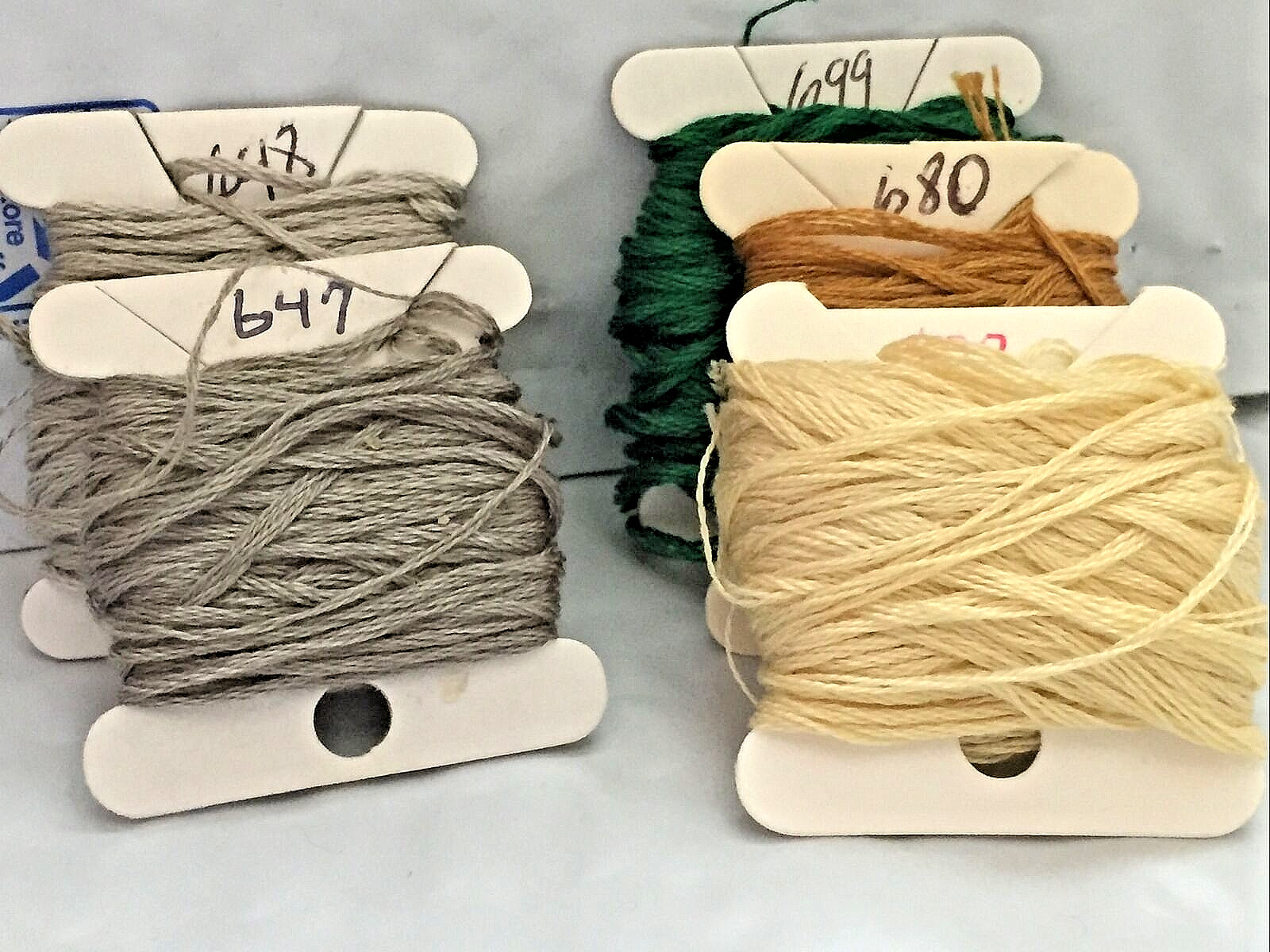 Lot of 5 DMC  Cross Stitch Floss Carded-# 647, 648,  677, 68