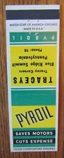 PYROIL MOTOR OIL MATCHBOOK COVER: TRACEYS (BLUE RIDGE SUMMIT, PENNSYLVANIA) -E15