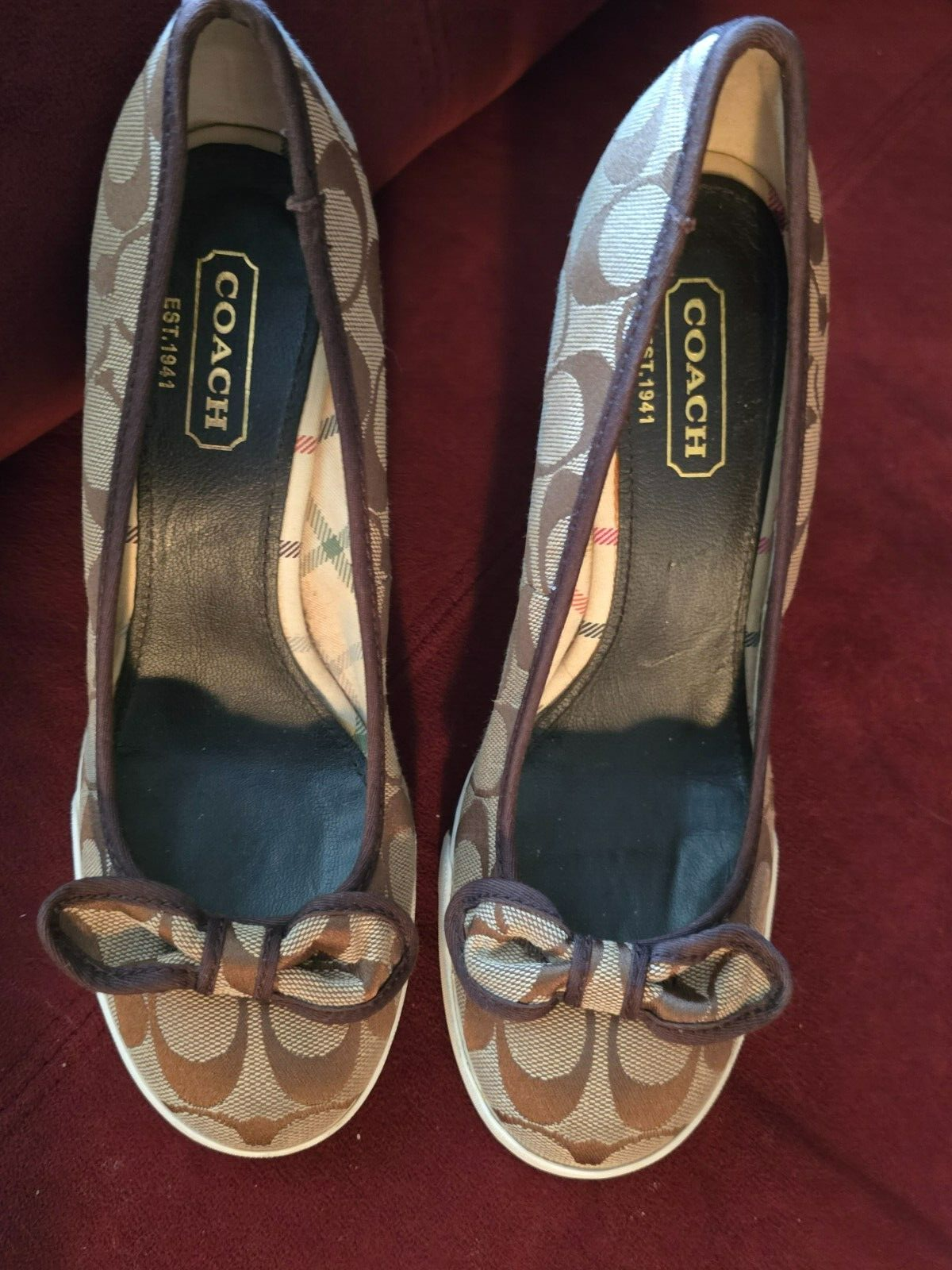 Coach Marnie Signature C Wedges Size 7 Boho Balletcore Beach Heels with Tie Detail-image
