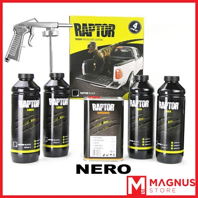 U-Pol Raptor Kit Vernice Protettiva bedliner 4L+ Pistola - NERO