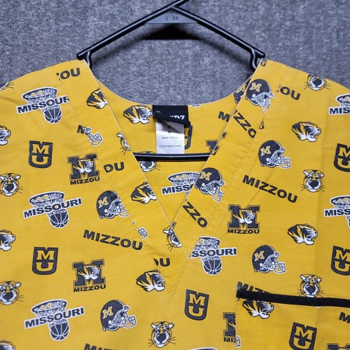 Mizzou Scrub Top Medium College MU Tigers Football Yellow Nurse Missouri V Neck - Picture 4 of 10