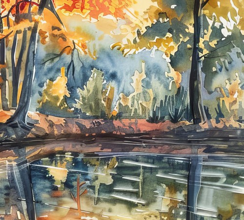 Autumn Forest Reflection, Watercolor Painting Print 5"x7" on Matte Paper - Picture 6 of 7