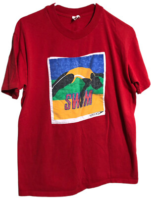 Vintage 90s Speedo Swim T Shirt Large 100% Cotton Large Single