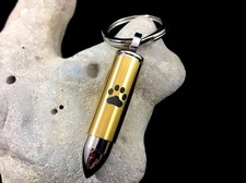 Mens Golden Bullet Cremation Pendant Urn Keychain 1" Key Ring for Ashes Pet Dog