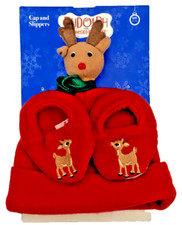 RUDOLPH THE RED-NOSED REINDEER Cap And Slippers Baby 28-35 Lbs. Large 2T-4T