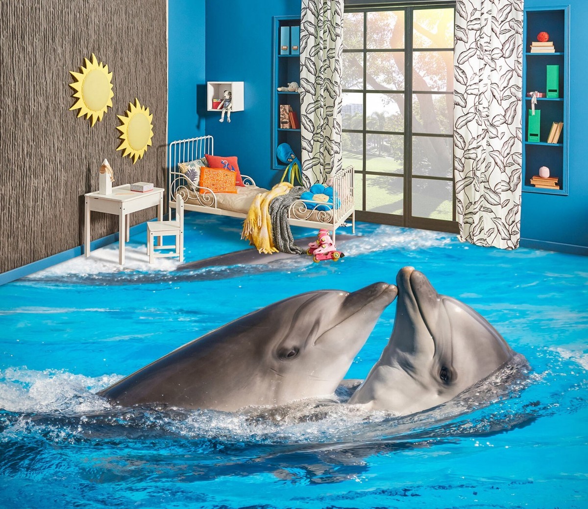 Dolphin様 オーダー中 3D Cute Dolphin SKE2869 Floor WallPaper Print Decal Epoxy Floor
