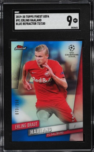 2019-20 Topps Finest #91 Erling Haaland RC Rookie blue refractor 073/150 SGC 9