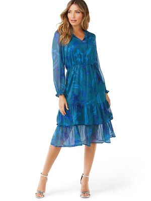 NWT Sofia Vergara Floral Chiffon Tiered Maxi Dress Blue S | eBay