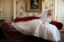 2 Layer Elegant White Cathedral 28" Blusher 110" Veil Wedding Pencil Trim W/Comb