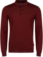 HUGO BOSS Mens Bordeaux  BONO Collared Sweater Italian Virgin Wool Jumper Knit