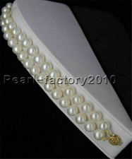 7.5-8 " DOUBLE STRANDS SOUTH SEA AAA 8-9MM WHITE PEARL BRACELET 14K GOLD CLASP