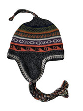 gray w white adult reversible size peruvian alpaca chullo hat
