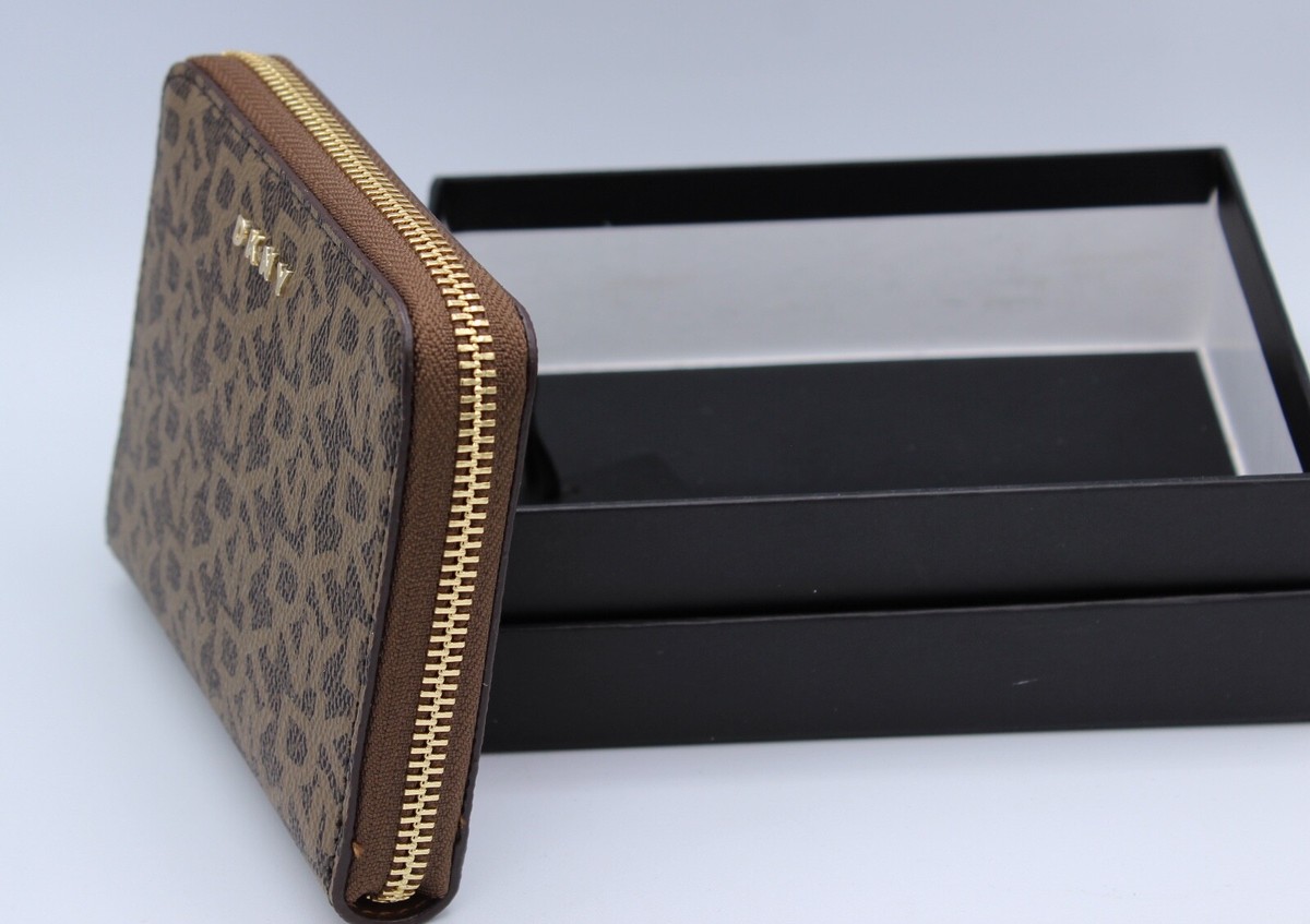 DKNY Bryant Porte-cartes Bifold En Cuir - Portefeuille Compact Femme, Couleur Mocha/Caramel, Design élégant