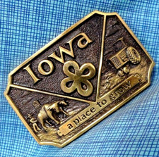 Iowa Belt Buckle Solid Brass RC A Place To Grow Vtg 70s Heritage Mint .DBD871