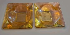 Set of 2 Vintage Ashtrays -Amber Yellow Square Glass Decor  3.25"