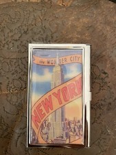 Retro New York City Empire State Business Credit Card Holder I.D. Silver Case