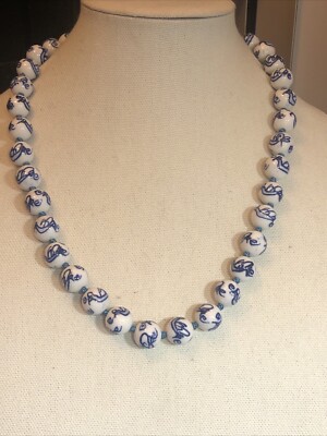 6. Gold tone Box Clasp Blue Porcelain Ceramic Asian Beaded Knotted