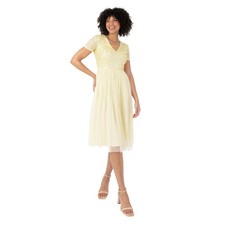 Maya Deluxe Embellished Midi Dress UK 22 Lemon | V Neck Wedding Prom Evening