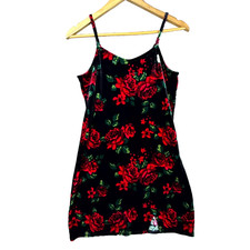 Art Class Slip Dress Womens XL Black Floral Velvet Dark Romantic Goth 90s Skater
