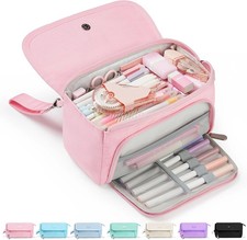 Super Large Capacity Pencil Case 3 Compartments Big Pen Pouch Aesthetic Pink