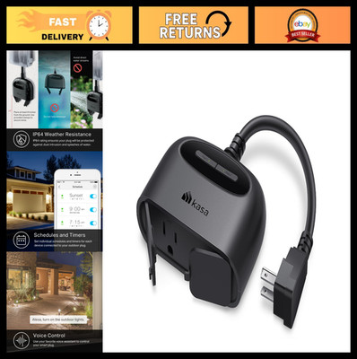 Outdoor Smart Plug Wi-Fi Outlet, 2 Sockets, IP64 Weather Resistant, Alexa & Goog