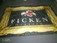 Ficken Liquors Werbefahne Banner schwarz mit Logo Motiv Lebensmittel & Wein