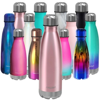 Stainless Steel Water Bottle: 17 oz Double Wall Insulated Cola Bottle Shape f...