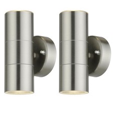 Set of 2 Modern Stainless Steel Up Down Twin IP44 Outdoor Wall Lights Porch