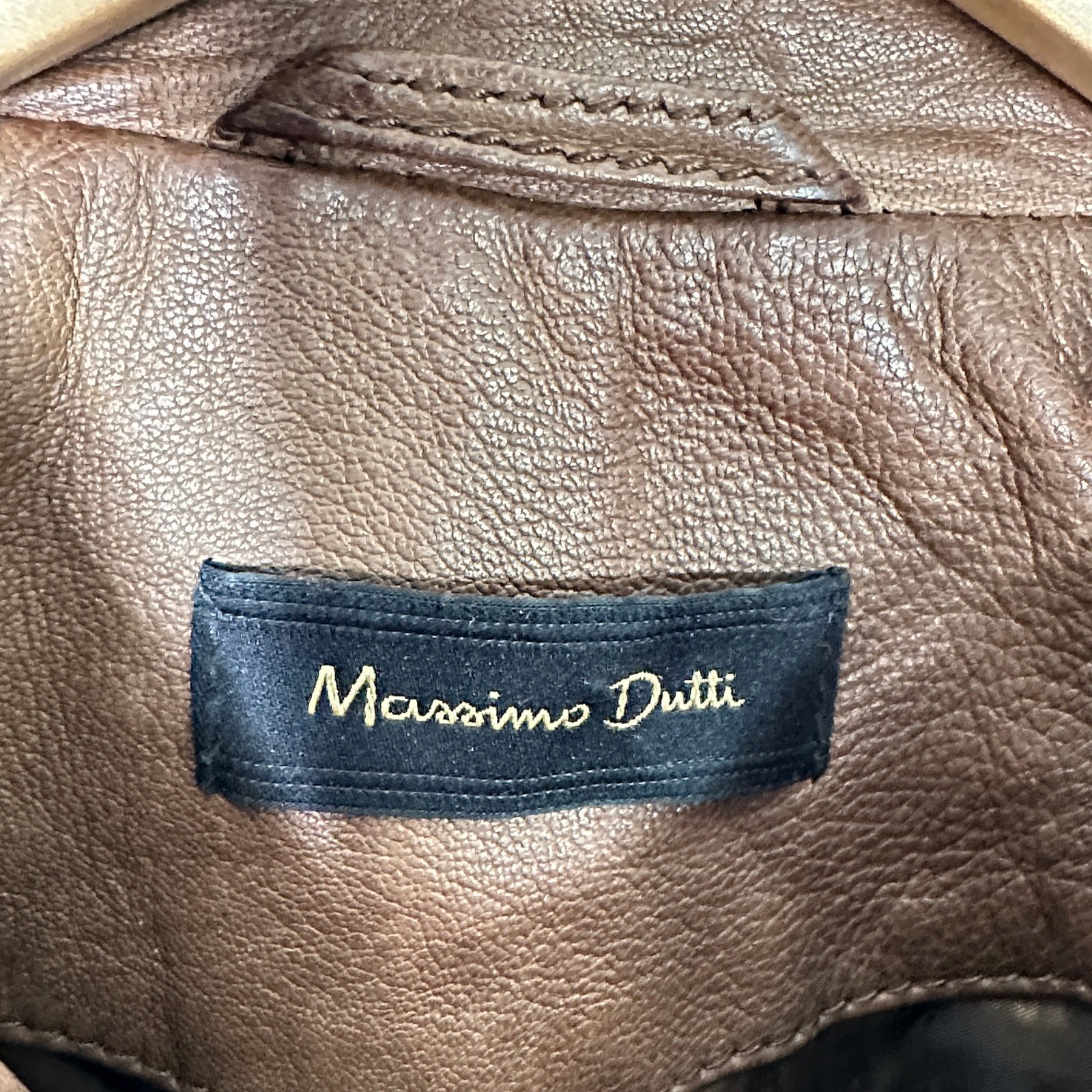 MASSIMO DUTTI 100% Leather Sheepskin Moto Bomber Jacket Cognac Brown Sz M $690 thumbnail 5