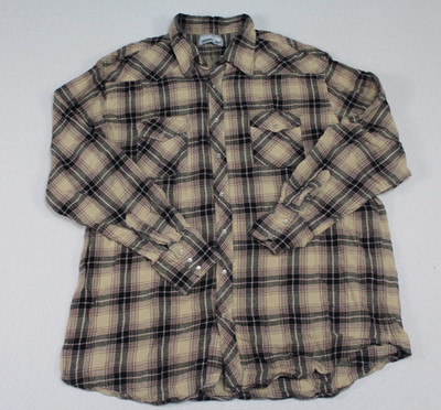 Wrangler Wrancher Men Beige Plaid Pearl Snap Flannel Collared Size XXL