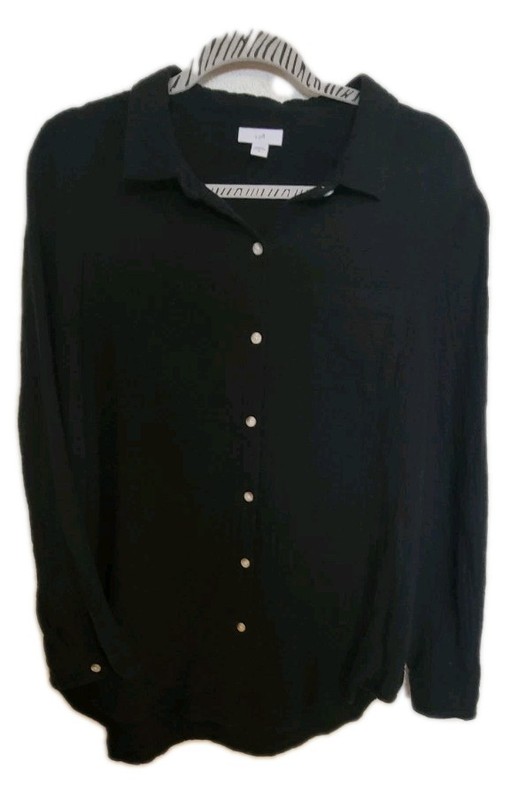 J Jill Med Black Cotton Button Longsleeve Tunic Classic Boho Chic Versatile Flow
