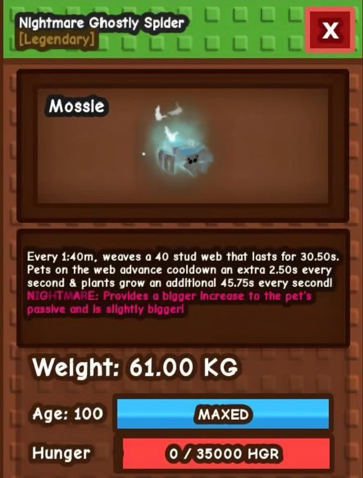 ROBLOX CORPORATION Huge Nightmare Ghostly Spider - Grow A Garden - Fast Delivery!