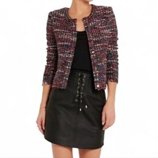 IRO Carene Red Multi Tweed Jacket Womens Wool Knit Knotted Boucle Blazer 36/US S