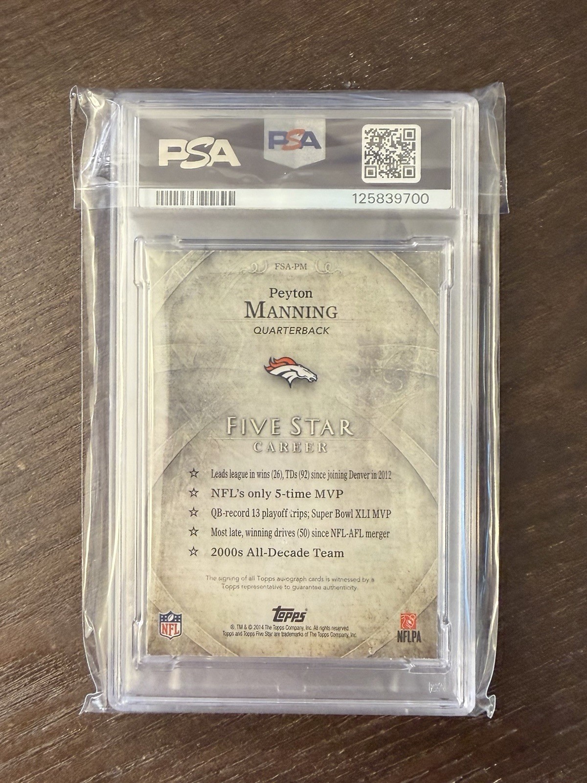 2014 Topps Five Star Peyton Manning Autographs Rainbow PSA 9 view 2