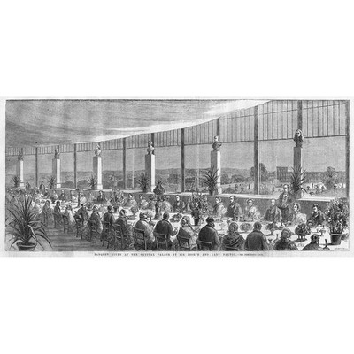 LONDON Bankett im Crystal Palace gegeben von Sir Joseph Paxton - antiker Druck 1860