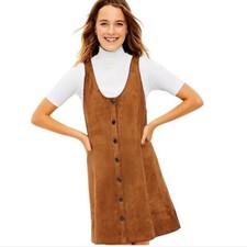 Loft Faux Suede Button Down V-Neck Pocket Fall Dress XL