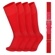 Youth Baseball Belt and Socks Combo, Elastic Red Softball Belts and Socks for...